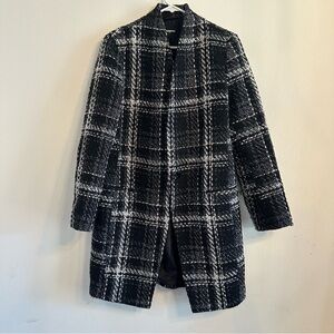 Women's Black and White Plaid Coat Express